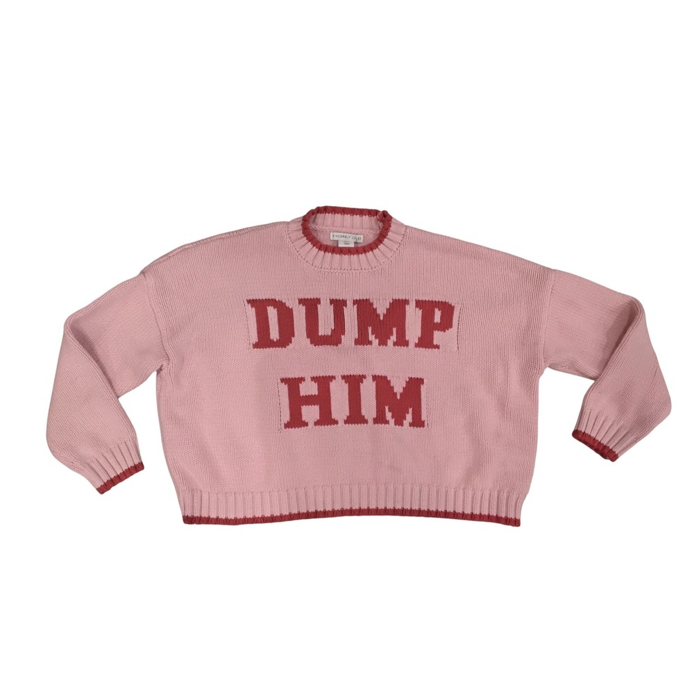 Sincerely Jules Dump Him Pink Red Graphic Knit Sweater Top ST21816 Womens Medium